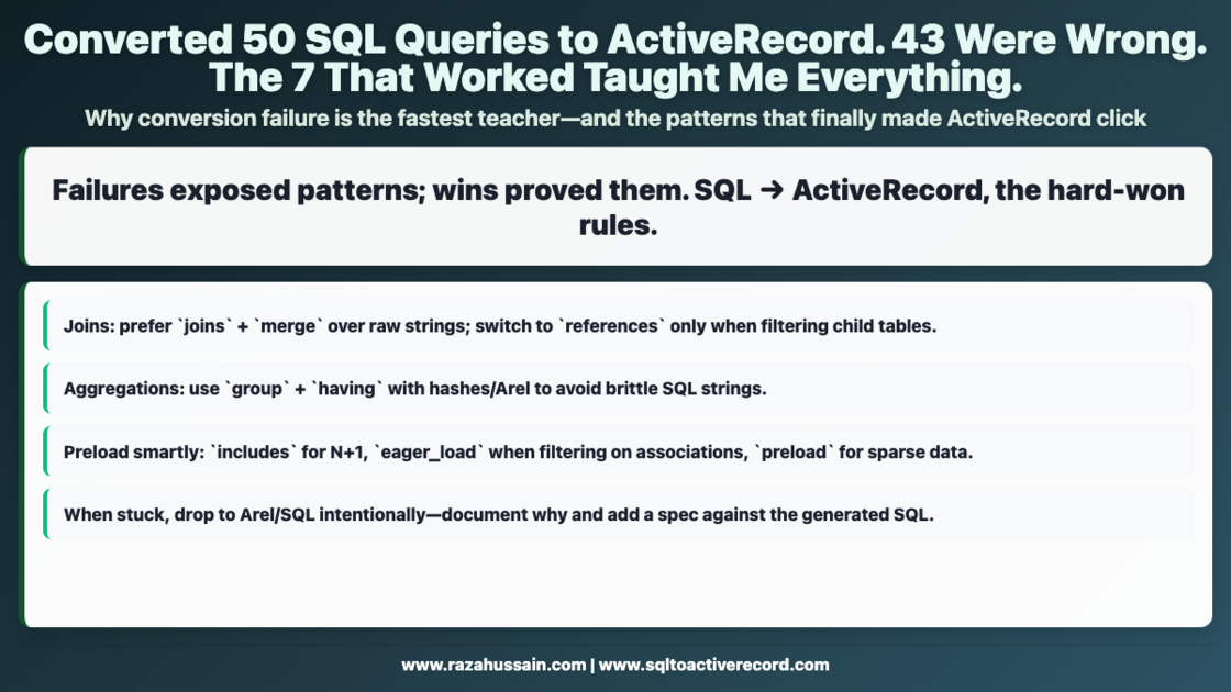 Converted 50 SQL Queries to ActiveRecord. 43 | SQL to ActiveRecord