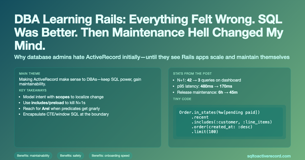 DBA Learning Rails: Everything Felt Wrong. SQL | SQL to ActiveRecord